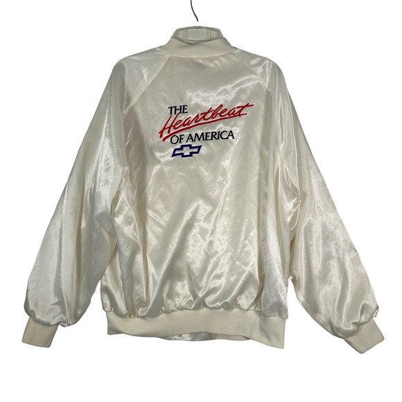 Vintage Other - Vtg 80s 90s Chevrolet Satin Bomber Jacket Heartbeat Of America Chevy USA Snap